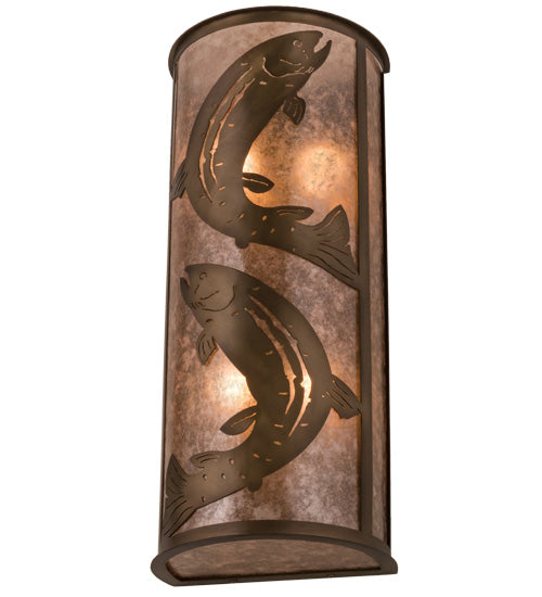 Meyda Lighting Leaping Trout 13" 4-Light Antique Copper Wall Sconce With Silver Shade Glass