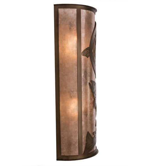 Meyda Lighting Leaping Trout 13" 4-Light Antique Copper Wall Sconce With Silver Shade Glass