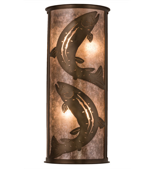 Meyda Lighting Leaping Trout 13" 4-Light Antique Copper Wall Sconce With Silver Shade Glass