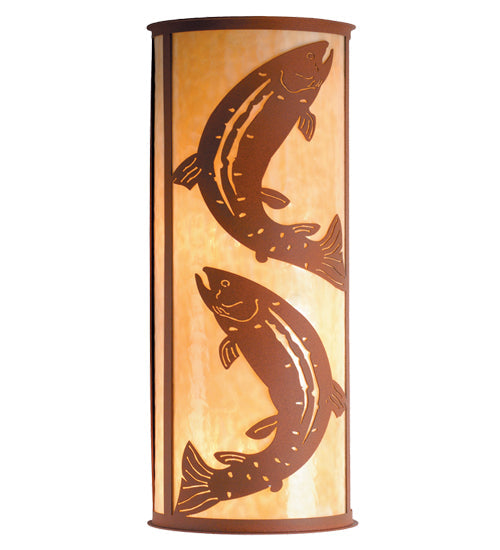 Meyda Lighting Leaping Trout 13" 4-Light Earth Wall Sconce With Beige Art Shade Glass