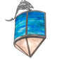 Meyda Lighting Leaping Trout 14" 2-Light Industrial Steel Wall Sconce With Blue Green Art & Silver Mica Shade Glass