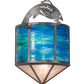 Meyda Lighting Leaping Trout 14" 2-Light Industrial Steel Wall Sconce With Blue Green Art & Silver Mica Shade Glass