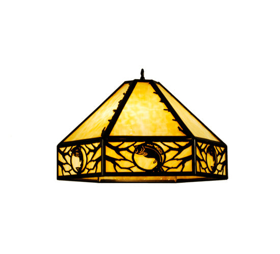Meyda Lighting Leaping Trout 20" 3-Light Textured Black Pendant Light With Beige Art Shade Glass