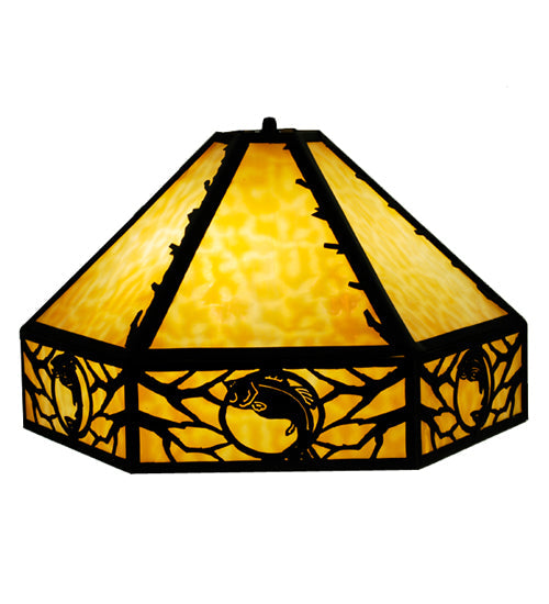 Meyda Lighting Leaping Trout 20" 3-Light Textured Black Pendant Light With Beige Art Shade Glass