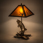 Meyda Lighting Leaping Trout 21" 2-Light Antique Copper Table Lamp With Amber Mica Shade Glass