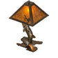 Meyda Lighting Leaping Trout 21" 2-Light Antique Copper Table Lamp With Amber Mica Shade Glass