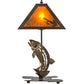 Meyda Lighting Leaping Trout 21" 2-Light Antique Copper Table Lamp With Amber Mica Shade Glass