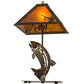 Meyda Lighting Leaping Trout 21" 2-Light Antique Copper Table Lamp With Amber Mica Shade Glass