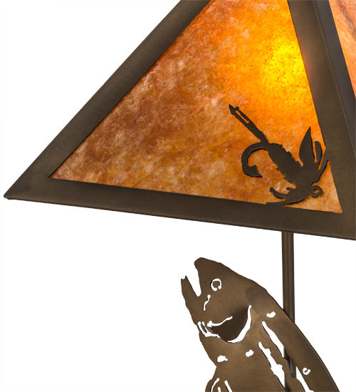 Meyda Lighting Leaping Trout 21" 2-Light Antique Copper Table Lamp With Amber Mica Shade Glass
