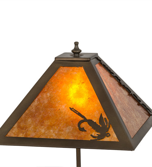 Meyda Lighting Leaping Trout 21" 2-Light Antique Copper Table Lamp With Amber Mica Shade Glass