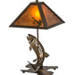Meyda Lighting Leaping Trout 21" 2-Light Antique Copper Table Lamp With Amber Mica Shade Glass