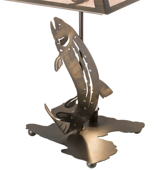 Meyda Lighting Leaping Trout 21" 2-Light Antique Copper Table Lamp With Silver Mica Shade Glass