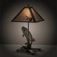 Meyda Lighting Leaping Trout 21" 2-Light Antique Copper Table Lamp With Silver Mica Shade Glass