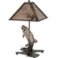 Meyda Lighting Leaping Trout 21" 2-Light Antique Copper Table Lamp With Silver Mica Shade Glass
