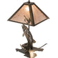 Meyda Lighting Leaping Trout 21" 2-Light Antique Copper Table Lamp With Silver Mica Shade Glass