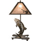 Meyda Lighting Leaping Trout 21" 2-Light Antique Copper Table Lamp With Silver Mica Shade Glass
