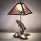 Meyda Lighting Leaping Trout 21" 2-Light Industrial Steel Table Lamp With Silver Mica Shade Glass