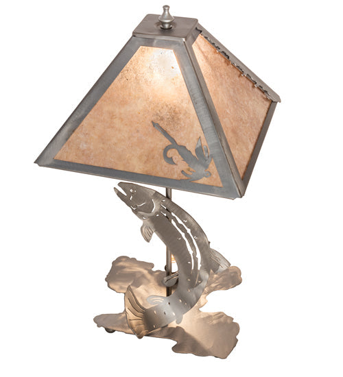 Meyda Lighting Leaping Trout 21" 2-Light Industrial Steel Table Lamp With Silver Mica Shade Glass