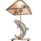 Meyda Lighting Leaping Trout 21" 2-Light Industrial Steel Table Lamp With Silver Mica Shade Glass