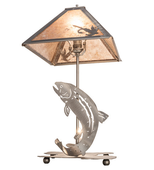 Meyda Lighting Leaping Trout 21" 2-Light Industrial Steel Table Lamp With Silver Mica Shade Glass