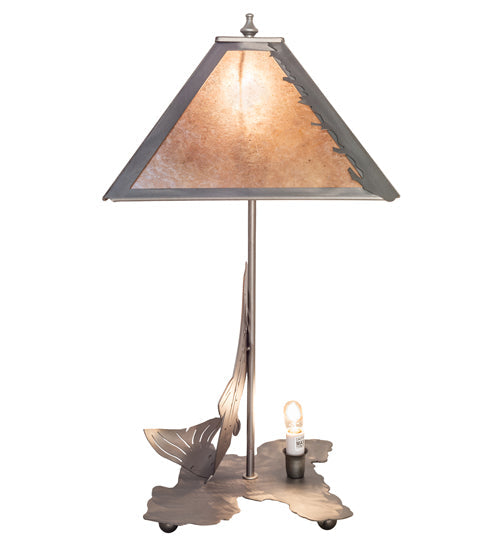 Meyda Lighting Leaping Trout 21" 2-Light Industrial Steel Table Lamp With Silver Mica Shade Glass
