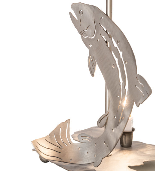 Meyda Lighting Leaping Trout 21" 2-Light Industrial Steel Table Lamp With Silver Mica Shade Glass