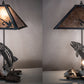 Meyda Lighting Leaping Trout 21" 2-Light Industrial Steel Table Lamp With Silver Mica Shade Glass