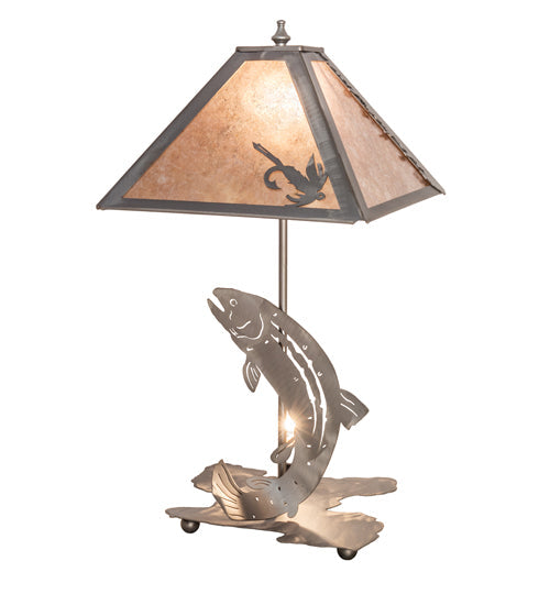 Meyda Lighting Leaping Trout 21" 2-Light Industrial Steel Table Lamp With Silver Mica Shade Glass