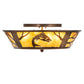 Meyda Lighting Leaping Trout 22" 4-Light Antique Copper Flush Mount Light With Amber Mica Shade Glass