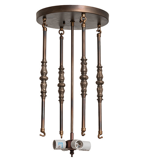 Meyda Lighting Leaping Trout 22" 4-Light Light Burnished Antique Copper Semi-flush Mount Light With Silver Mica Shade Glass