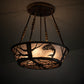 Meyda Lighting Leaping Trout 22" 4-Light Light Burnished Antique Copper Semi-flush Mount Light With Silver Mica Shade Glass
