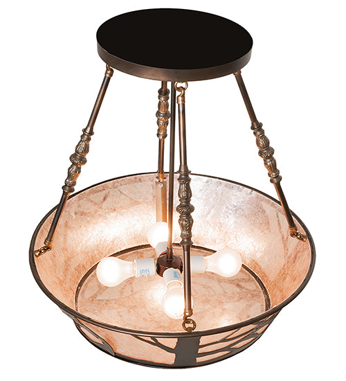 Meyda Lighting Leaping Trout 22" 4-Light Light Burnished Antique Copper Semi-flush Mount Light With Silver Mica Shade Glass