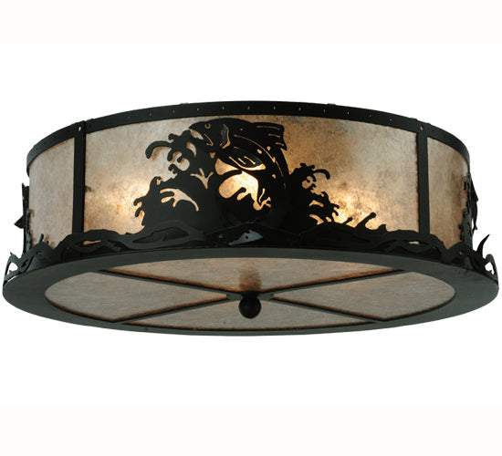 Meyda Lighting Leaping Trout 22" 4-Light Textured Black Flush Mount Light With Silver Mica Shade Glass