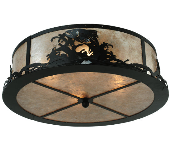 Meyda Lighting Leaping Trout 22" 4-Light Textured Black Flush Mount Light With Silver Mica Shade Glass