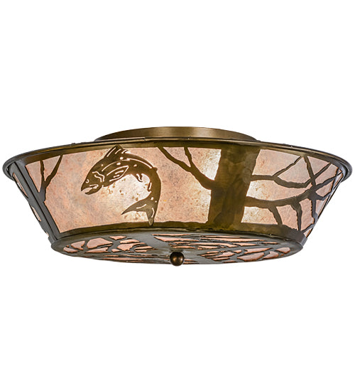 Meyda Lighting Leaping Trout 22" Antique Copper Flushmount With Silver Mica Shade Glass