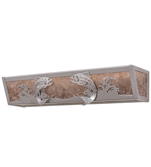 Meyda Lighting Leaping Trout 24" 4-Light Nickel Vanity Light With Silver Mica Shade Glass