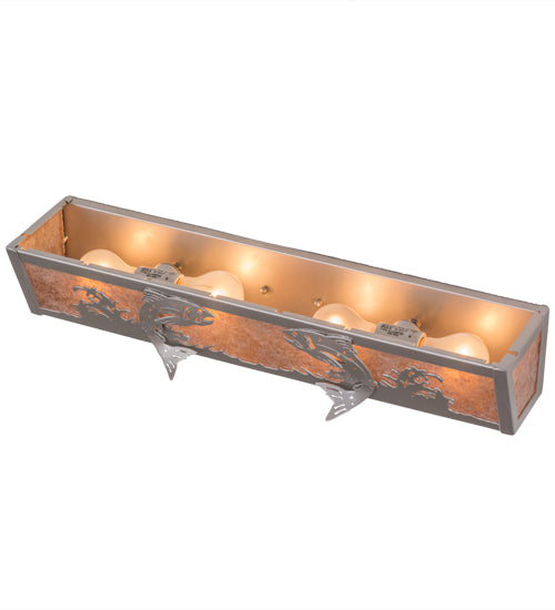 Meyda Lighting Leaping Trout 24" 4-Light Nickel Vanity Light With Silver Mica Shade Glass