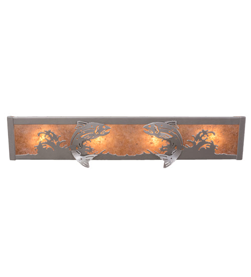 Meyda Lighting Leaping Trout 24" 4-Light Nickel Vanity Light With Silver Mica Shade Glass