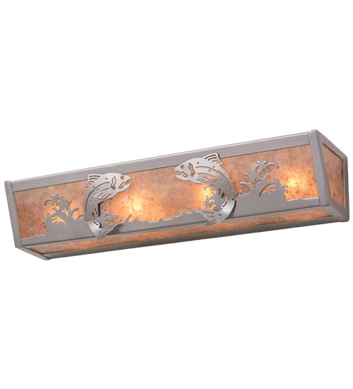 Meyda Lighting Leaping Trout 24" 4-Light Nickel Vanity Light With Silver Mica Shade Glass