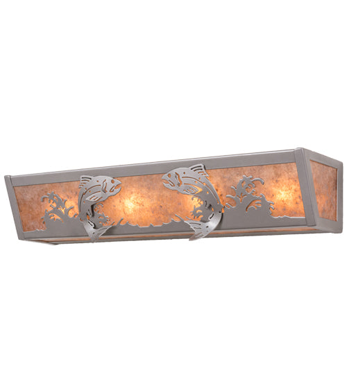 Meyda Lighting Leaping Trout 24" 4-Light Nickel Vanity Light With Silver Mica Shade Glass