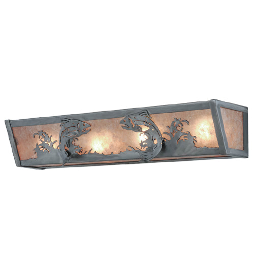 Meyda Lighting Leaping Trout 24" 4-Light Steel Vanity Light With Silver Mica Shade Glass