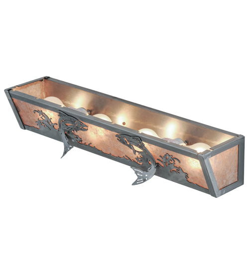 Meyda Lighting Leaping Trout 24" 4-Light Steel Vanity Light With Silver Mica Shade Glass