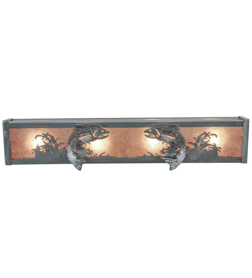 Meyda Lighting Leaping Trout 24" 4-Light Steel Vanity Light With Silver Mica Shade Glass