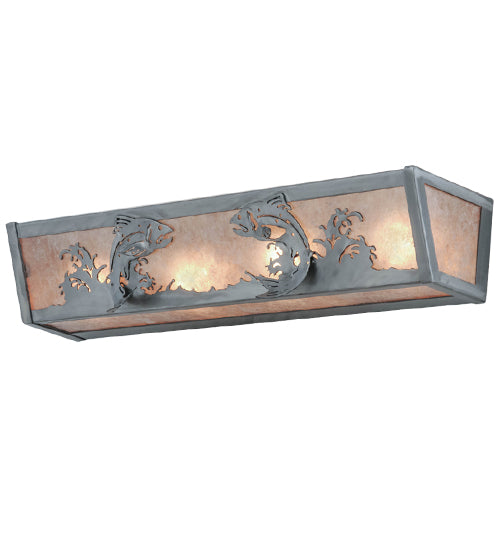 Meyda Lighting Leaping Trout 24" 4-Light Steel Vanity Light With Silver Mica Shade Glass