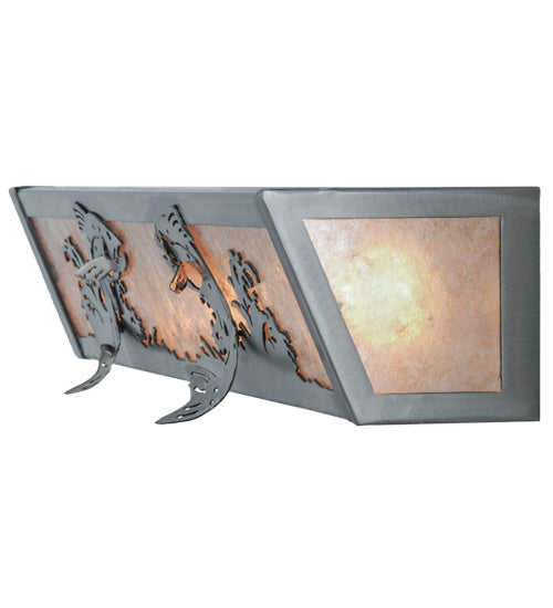 Meyda Lighting Leaping Trout 24" 4-Light Steel Vanity Light With Silver Mica Shade Glass