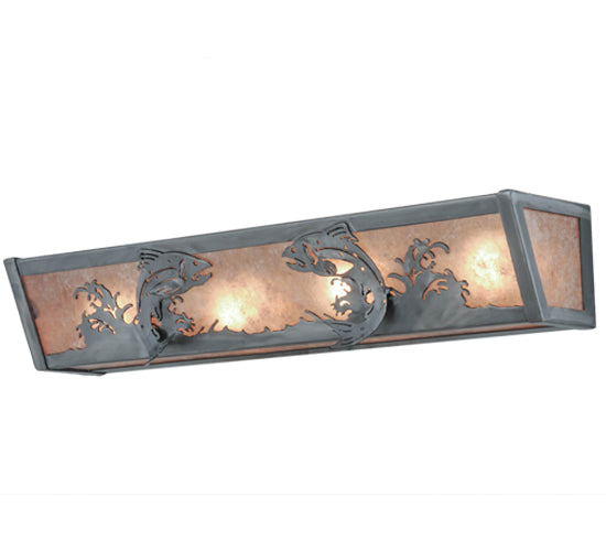 Meyda Lighting Leaping Trout 24" 4-Light Steel Vanity Light With Silver Mica Shade Glass