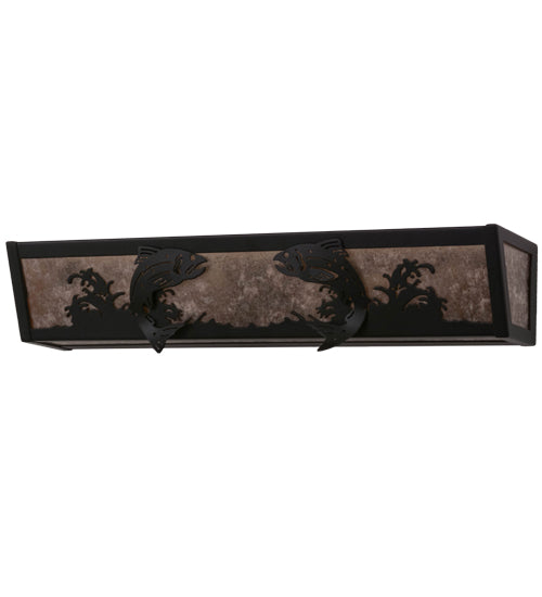 Meyda Lighting Leaping Trout 24" 4-Light Textured Black Vanity Light With Silver Mica Shade Glass