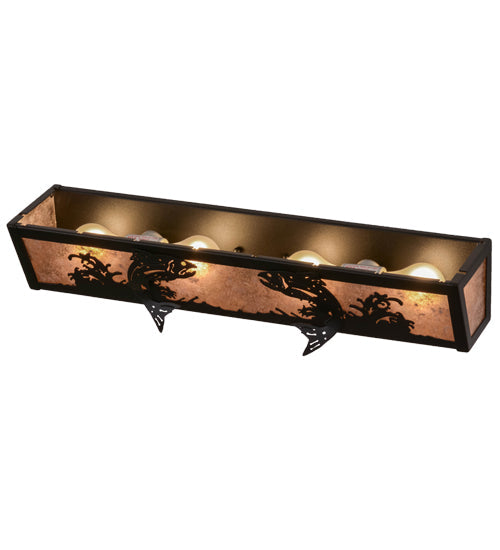 Meyda Lighting Leaping Trout 24" 4-Light Textured Black Vanity Light With Silver Mica Shade Glass