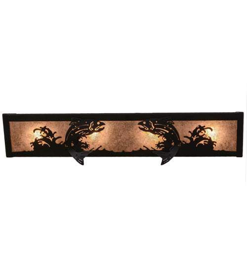 Meyda Lighting Leaping Trout 24" 4-Light Textured Black Vanity Light With Silver Mica Shade Glass