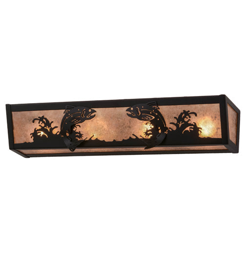 Meyda Lighting Leaping Trout 24" 4-Light Textured Black Vanity Light With Silver Mica Shade Glass